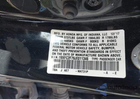 2018 Honda Civic Ex from USA, damaged, VIN 19XFC2F79JE011346